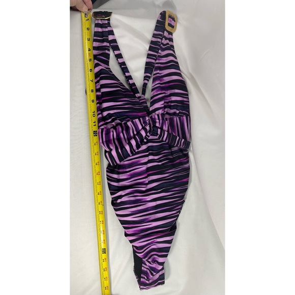 NWOT Catalina Women’s Swimsuit Purple Stripe Sz XL (12-14) Still Has Protection - Picture 7 of 9
